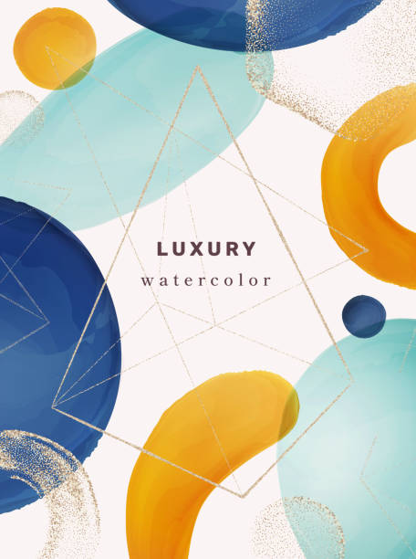 istock Typography cover modern design with geometric watercolor shapes and abstract brushes. Gold glitter texture on page, poster with fashionable style. Banner with triangle, realistic cartoon vector 1320928872