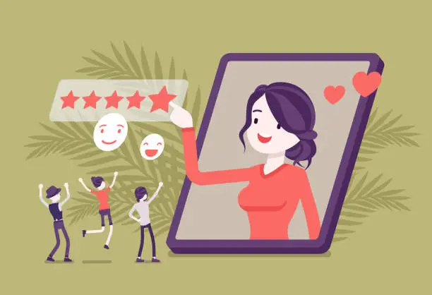 Vector illustration of Positive online reputation management, excellent rating star scale