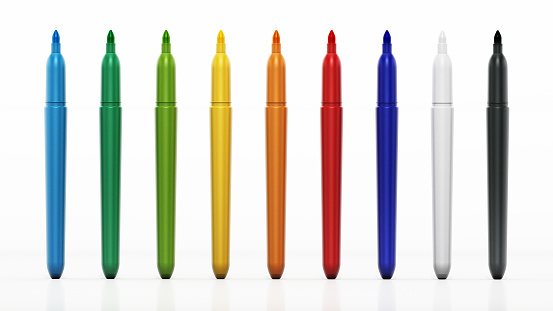 Colorful marker pen set isolated on white.