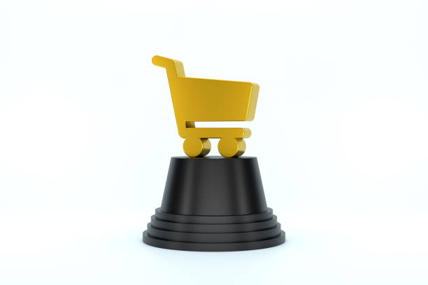 shopping cart trophy award - foco em primeiro plano imagens e fotografias de stock