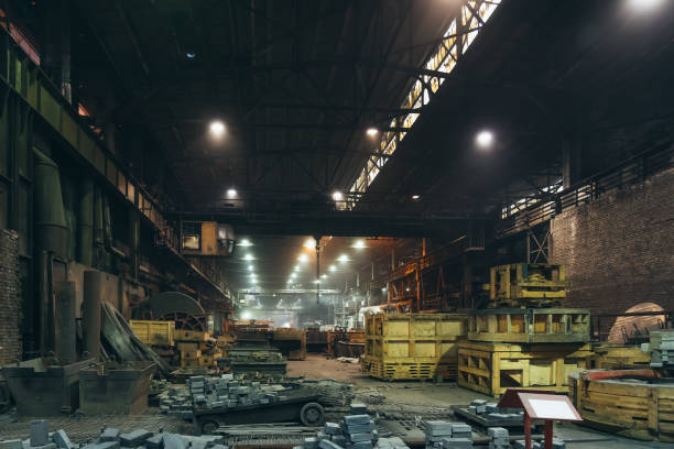 istock Industrial warehouse interior without people, factory workshop, heavy industry 1320937067