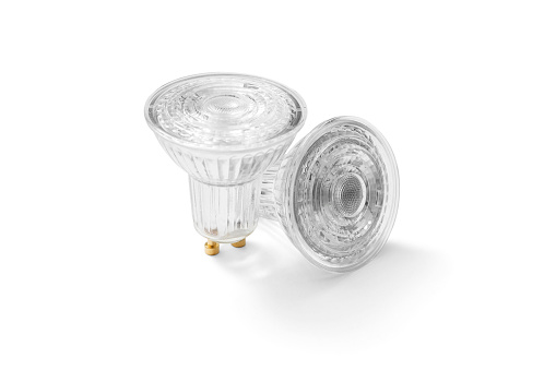 LED lamps with GU10 socket on white background, including clipping path