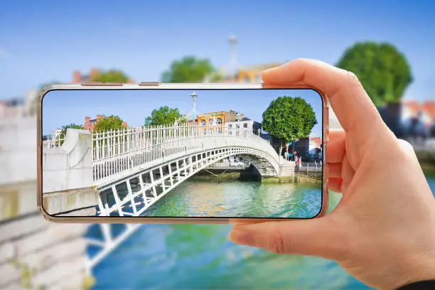 Photo of The most famous bridge in Dublin called Half penny bridge due to the toll charged for the passage - Smartphone concept