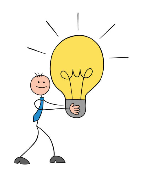 istock Stickman businessman character walking and carrying a light bulb idea, vector cartoon illustration 1320940226