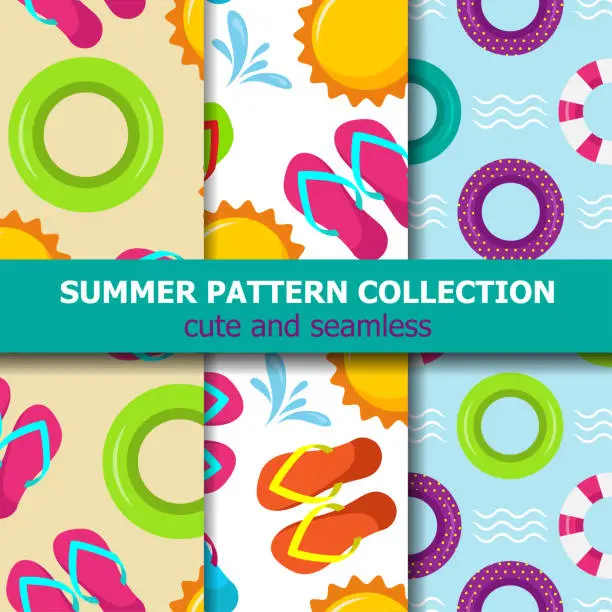 Vector illustration of Joyfull summer pattern collection. Beach theme. Summer banner