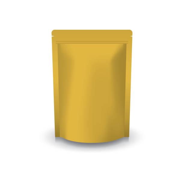 istock Blank gold standing ziplock bag for food or healthy product. 1320943498