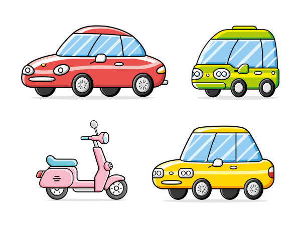 전송 세트 - cartoon city town car stock illustrations