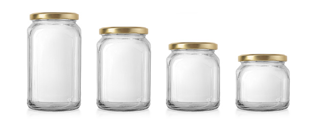four glass jars isolated on white  background