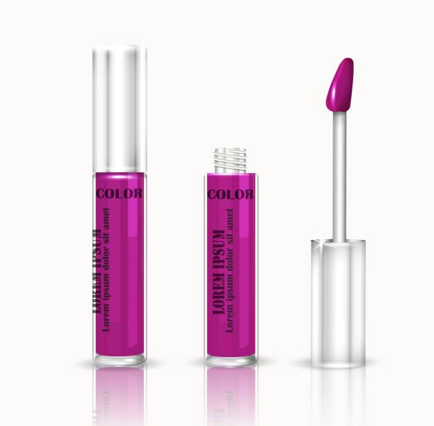 istock Lip gloss purple isolated on white. Plastic Transparent Bottle, Design Template, Mockup. Front View. Vector illustration. 1320943824