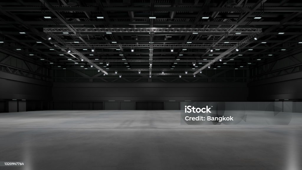 Empty exhibition center with truss. backdrop for exhibition stands.3d render. Backgrounds Stock Photo
