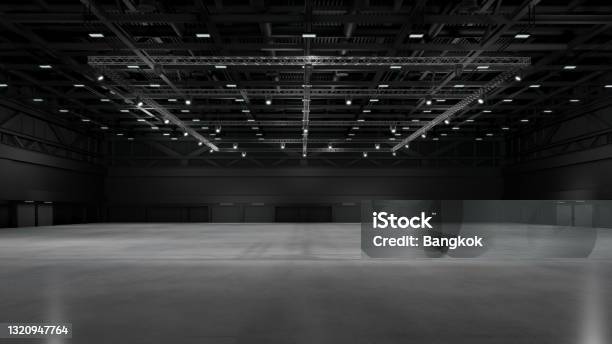 Empty Exhibition Center With Truss Backdrop For Exhibition Stands3d Render Stock Photo - Download Image Now