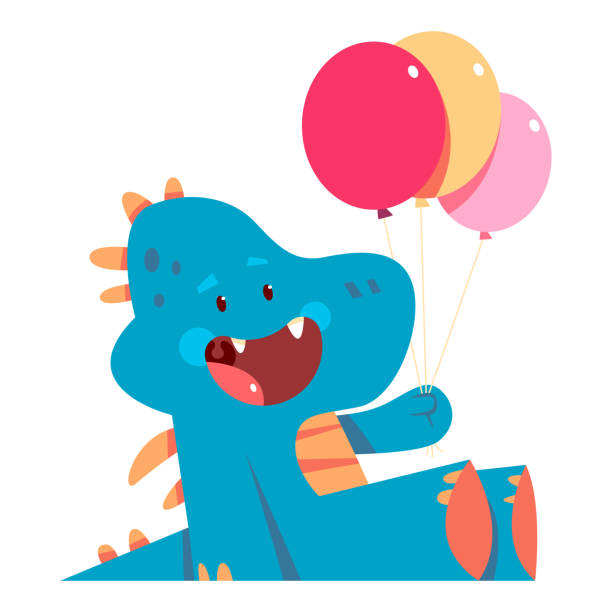 istock Cute dinosaur with colorful balloons vector cartoon character isolated on a white background. 1320950309