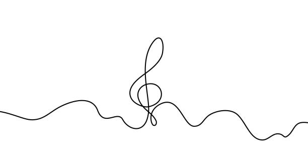 непрерывный рисунок тройного ключа одной линии - musical note treble clef sheet music key signature stock illustrations