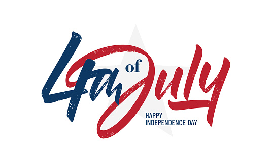 Vector illustration: Handwritten brush lettering of 4th of July on white background. Happy Independence Day.