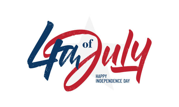 Handwritten brush lettering of 4th of July on white background. Happy Independence Day. Vector illustration: Handwritten brush lettering of 4th of July on white background. Happy Independence Day. happiness stock illustrations