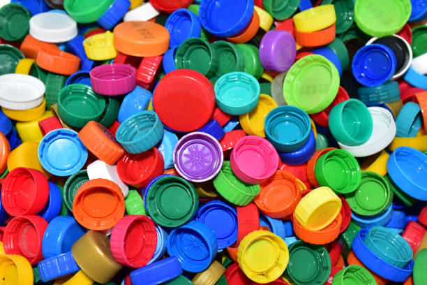 istock Plastic bottle caps for recycling. Cap material of plastic recyclable materials for recycling and reuse 1320955353
