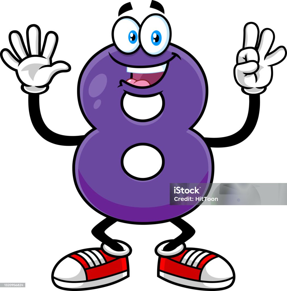 Ilustración de Funny Purple Número Ocho 8 Personaje De Dibujos Animados  Mostrando Manos Número Ocho y más Vectores Libres de Derechos de Diversión  - iStock