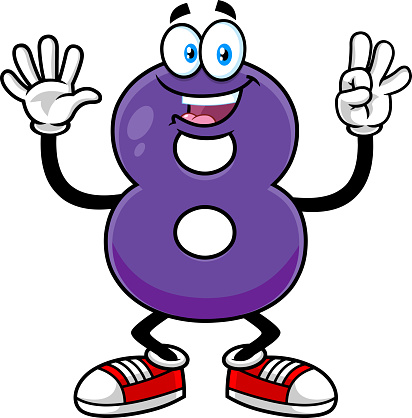 Funny Purple Number Eight 8 Cartoon Character Showing Hands Number Eight  Stock Illustration - Download Image Now - iStock