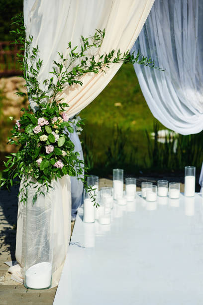 istock Beautifully decorated area for exit registration of a wedding in summer 1320958142