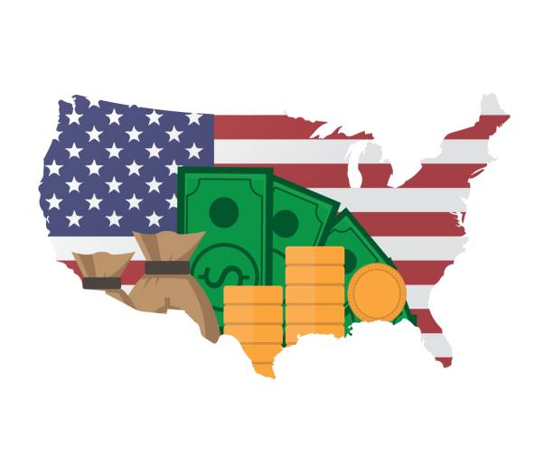 Economic growth in United States concept, 3D rendering isolated on white background Economic growth in United States concept, 3D rendering isolated on white background us recession stock illustrations