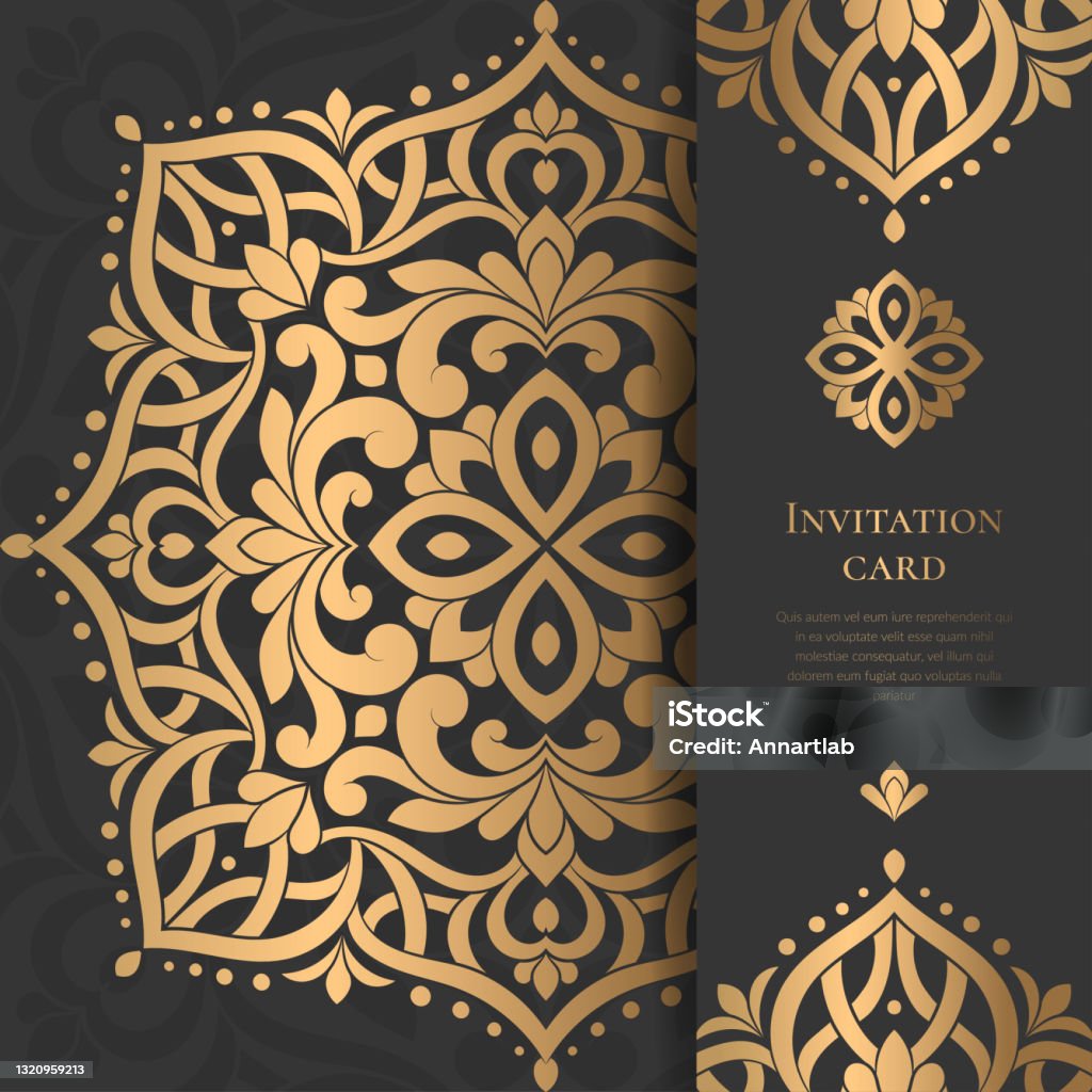 Gold And Black Invitation Card Design With Vector Mandala Pattern Vintage  Ornament Template Can Be Used For Background And Wallpaper Elegant And  Classic Vector Elements Great For Decoration Stock Illustration - Download