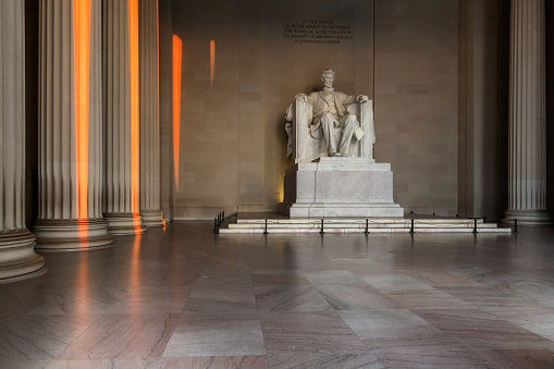 The Lincoln Memorial inside in morning time in Washington, DC, USA.