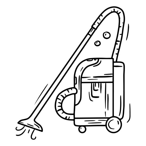 профессиональный промышленный пылесос, линейный значок каракули - vacuum cleaner illustrations stock illustrations