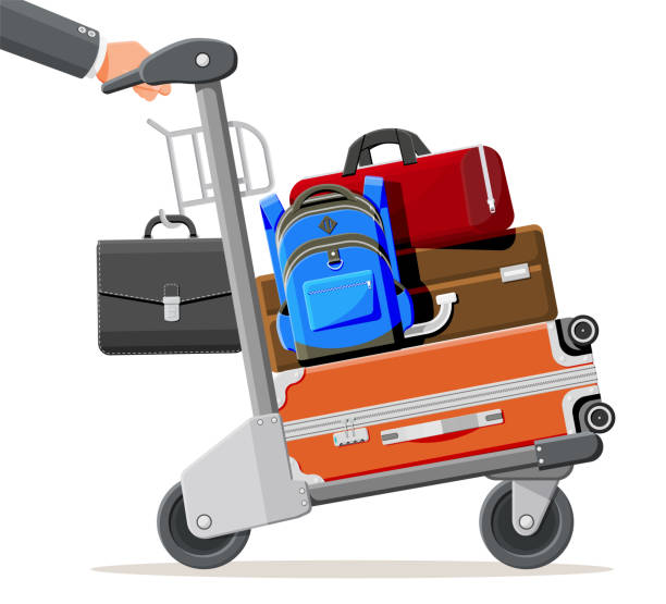 hand truck pełen toreb wyizolowanych na białym - luggage cart baggage claim luggage hand truck stock illustrations