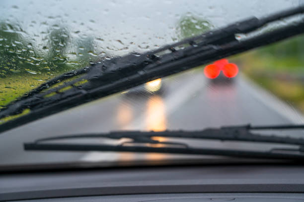 Driving in the rain stock photo