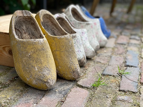 Nostalgic Dutch wooden shoes in close up composition