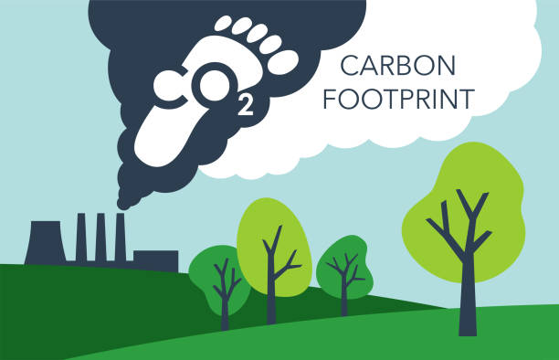 ilustrações, clipart, desenhos animados e ícones de pegada de co2 - emissões de dióxido de carbono - pollution coal carbon dioxide smoke stack