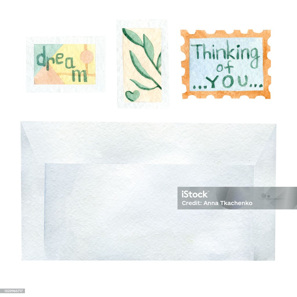 Watercolor Envelope With Postage Stamps Love Message For Banner Shop  Wedding Invite Bridal Shower Mail Design Pscrapbooking In Hand Drawn Style  Stock Illustration - Download Image Now - iStock