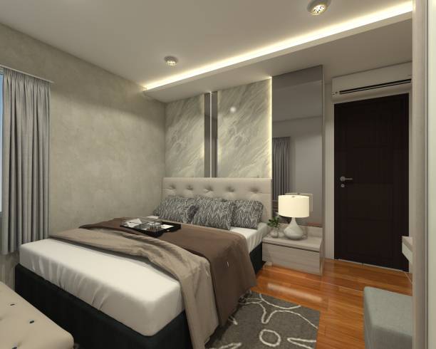 istock Modern Master Bedroom With Comfortable Bed And Headboard Decoration 1320968403