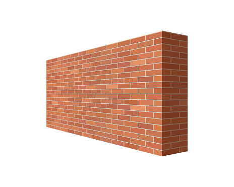 Brick wall in the perspective. Brick wall 3D vector  illustration isolated on white background