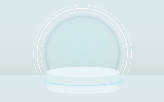 Illuminated abstract round podium with white light vector background. Stage background. Round pedestal. Stage podium with lighting, Stage Podium Scene with for Award Ceremony on blue Background, Vector illustration