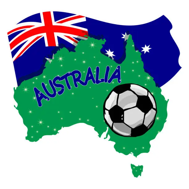 Vector illustration of Soccer ball with australia continent and flag isolated on white background.