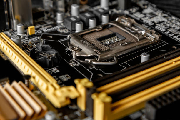 istock Part of the motherboard with a processor socket and other connectors to accommodate additional modules. 1320976517