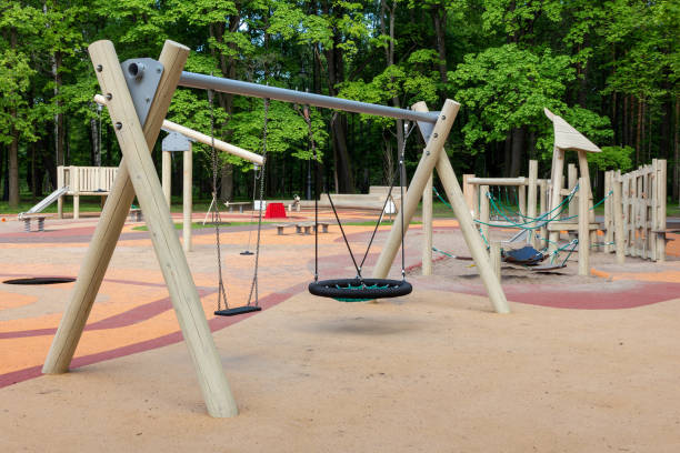 istock Empty modern playground in summer green park 1320980311