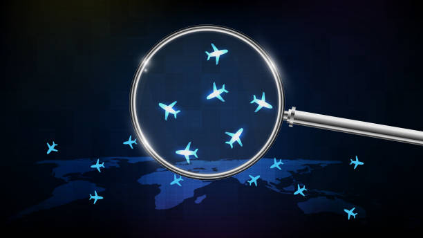 istock abstract background of futuristic technology screen scan flight radar airplane with magnifying glass 1320980374