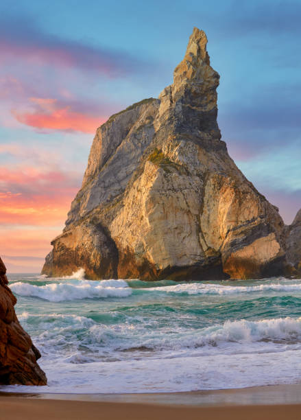 istock Portugal Ursa Beach sunset at Atlantic ocean. Vector illustration. Illustrative editorial use only. 1320982924