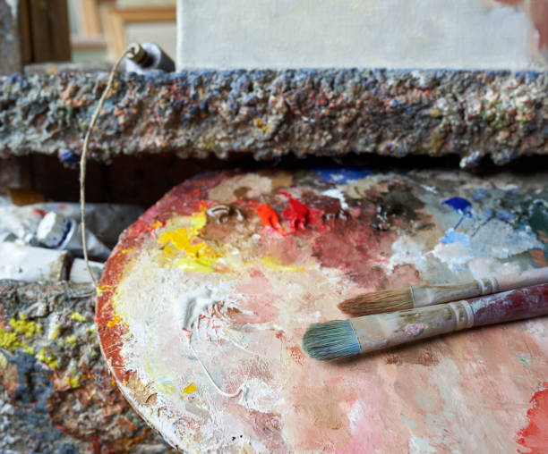 istock Artist's studio with palette and easel, Oslo Norway 1320984484