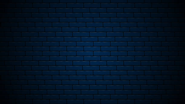 Dark blue nightly brick wall realistic design background. Dark blue nightly realistic brick wall. Navy blue brick background design. Vector illustration. dark blue stock illustrations