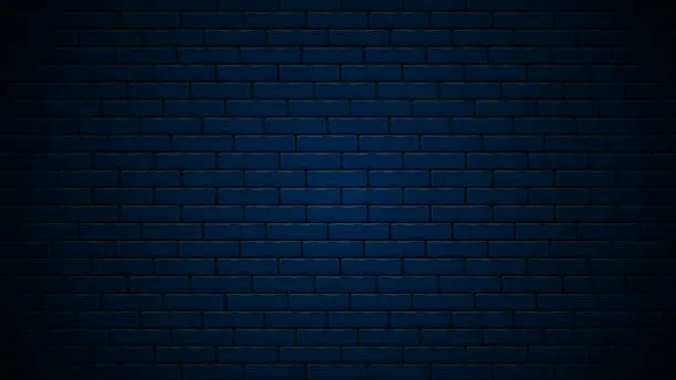 Vector illustration of Dark blue nightly brick wall realistic design background.