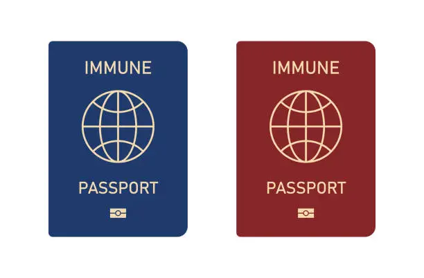 Vector illustration of Immune Passport - Blue and Red. Biometric Identification Document. Travel Health Certificate. Covid-19. Vector Illustration