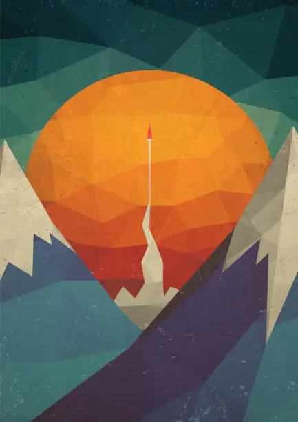 Vector illustration of Abstract Mountain Landscape with a Rocket of Triangles