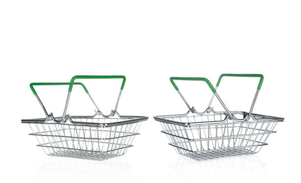 istock Two metal shop baskets isolated on white background 1320989071