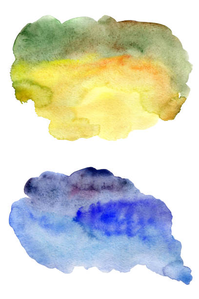 istock Yellow-green, blue watercolor stains, blots. 1320992226
