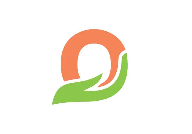 Vector illustration of O letter logo with hand concept. O logo design