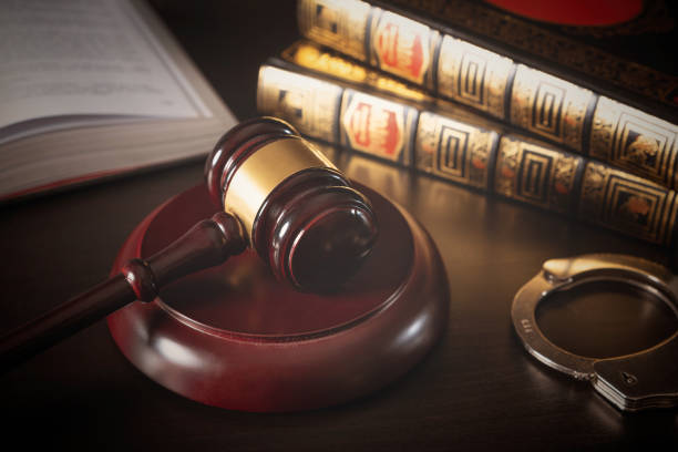 Judge gavel in court. Legal and justice concept stock photo