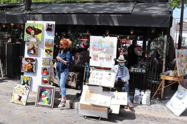 Tertre square, and its many painters, in the Montmartre district, city of Paris, France